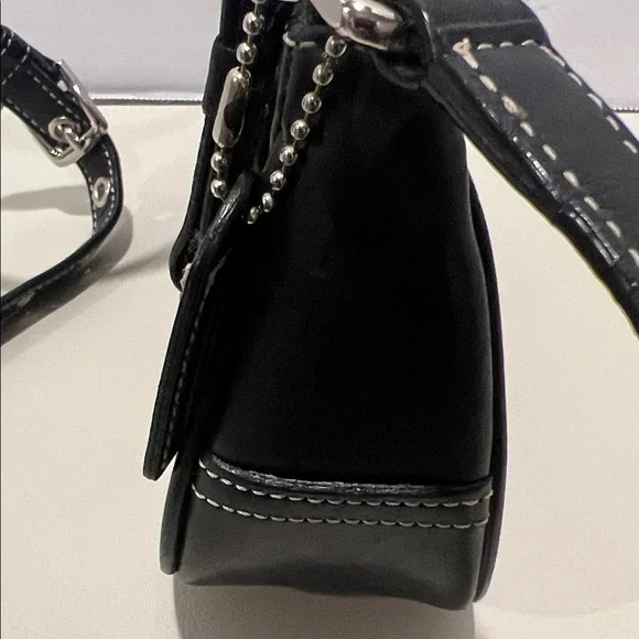 Coach Black Crossbody Bag with Buckle Detail and White Stitching - Picture 8 of 15
